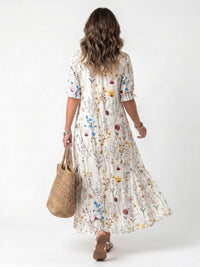 Sylvie | Botanical Print Tassel Tie Midi Dress Side