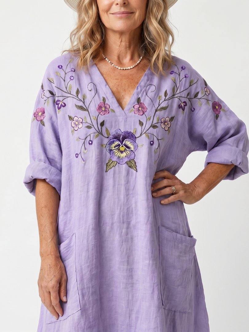 Tavi | Floral Oversized Pocket Midi Dress Detail
