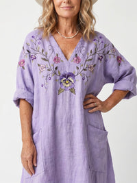 Tavi | Floral Oversized Pocket Midi Dress Detail