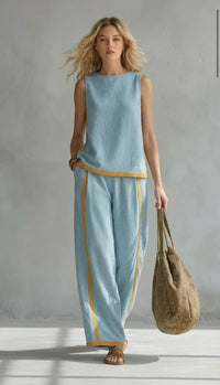 Ursula – Chic-casual vest and pants set with two-tone finishes Close Up