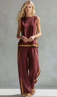 Ursula – Chic-casual vest and pants set with two-tone finishes Front