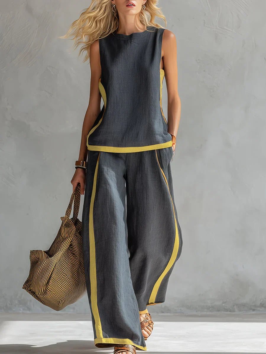 Ursula – Chic-casual vest and pants set with two-tone finishes Hero