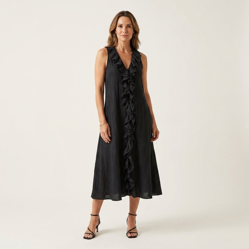Vicky | Ruffle-Front V-Neck Sleeveless Maxi Dress Detail