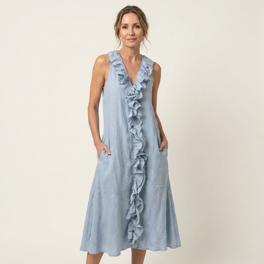 Vicky | Ruffle-Front V-Neck Sleeveless Maxi Dress Full