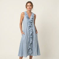 Vicky | Ruffle-Front V-Neck Sleeveless Maxi Dress Full