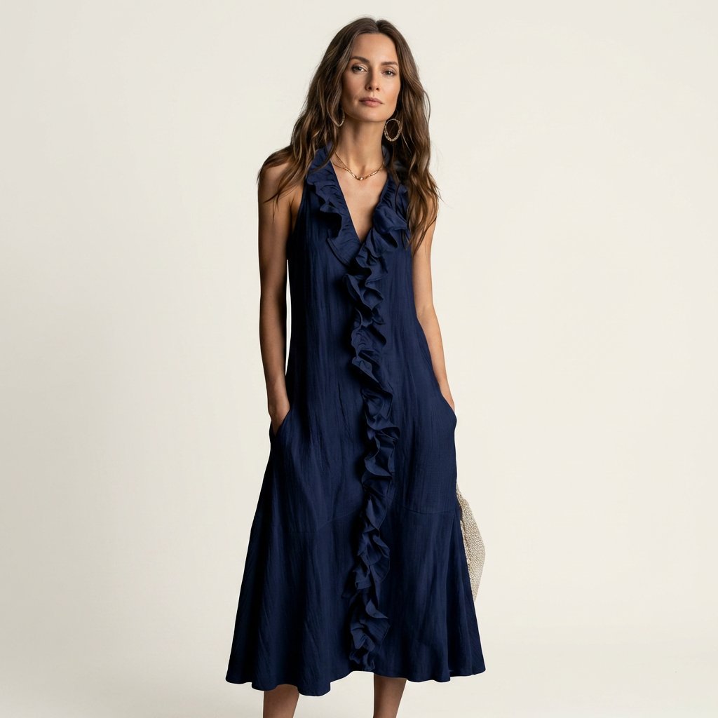 Vicky | Ruffle-Front V-Neck Sleeveless Maxi Dress Lifestyle