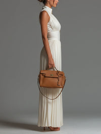 White V-neck Sleeveless Zip-up Pleated Wide-leg Chiffon Jumpsuit Front
