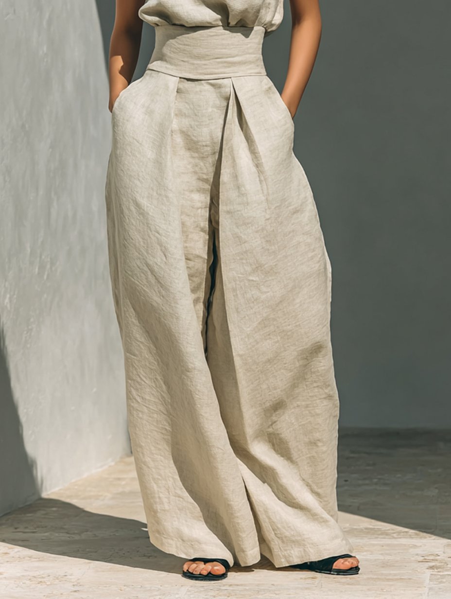 Women's minimalist set with sleeveless blouse and wide-leg pants Lifestyle