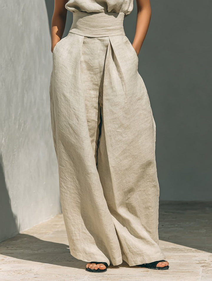 Women's minimalist set with sleeveless blouse and wide-leg pants Lifestyle