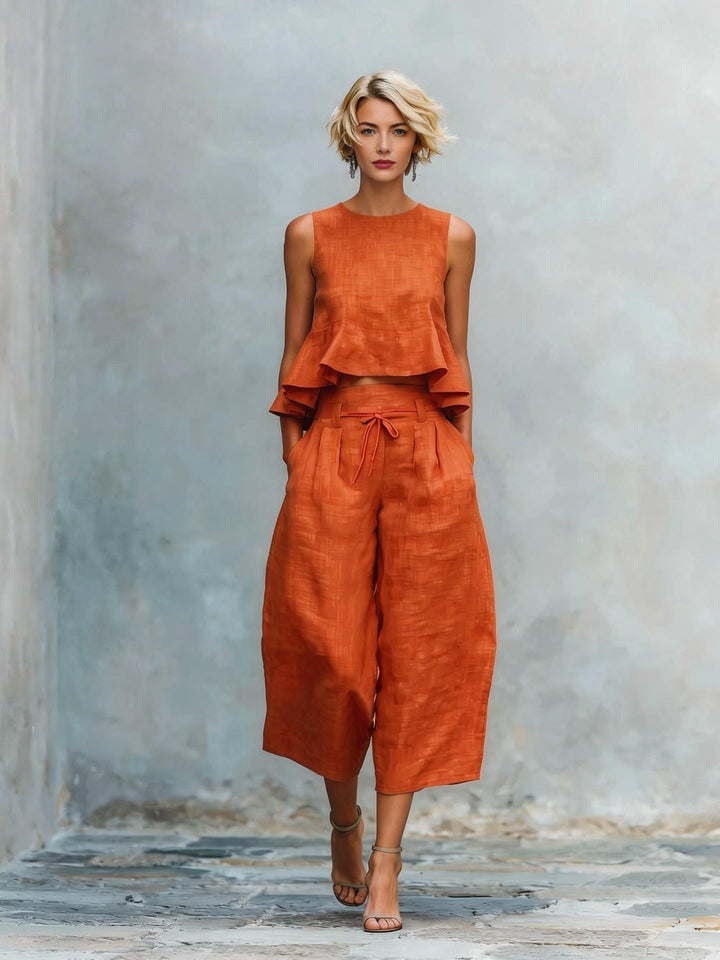 Women's Two-Piece Set with Ruffled Hem Back