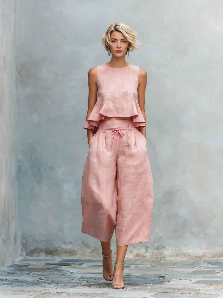 Women's Two-Piece Set with Ruffled Hem Detail