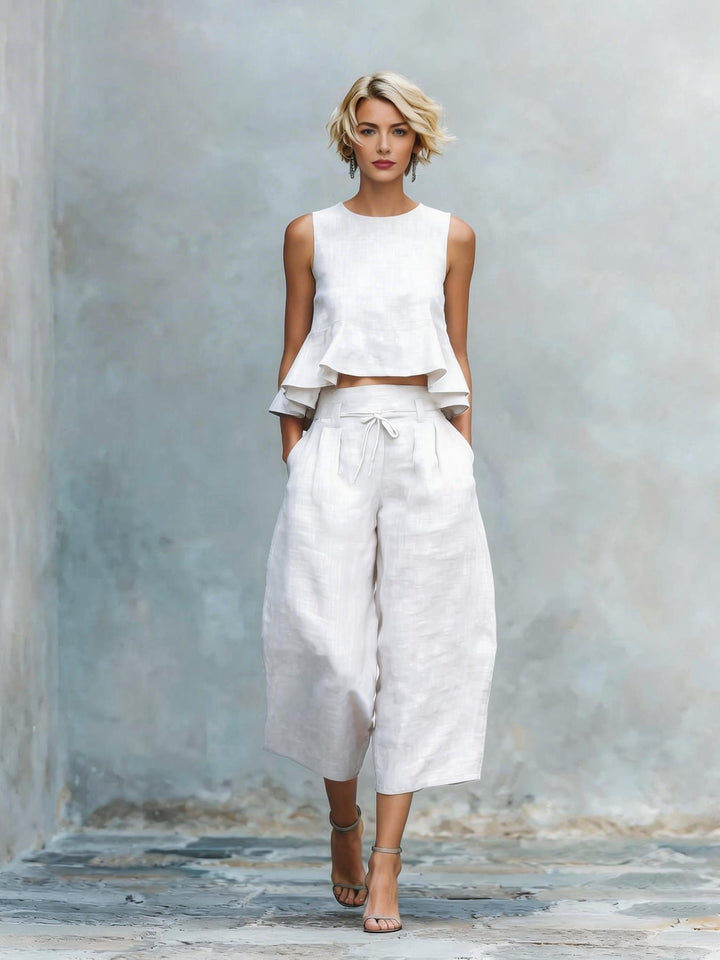 Women's Two-Piece Set with Ruffled Hem Front