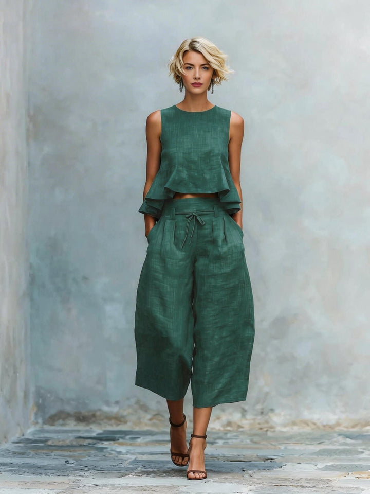 Women's Two-Piece Set with Ruffled Hem Side