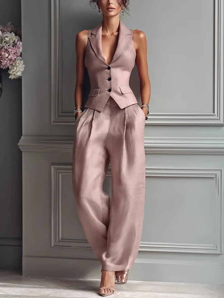 Women's Two-Piece Set with V-Neck and Buttons Hero