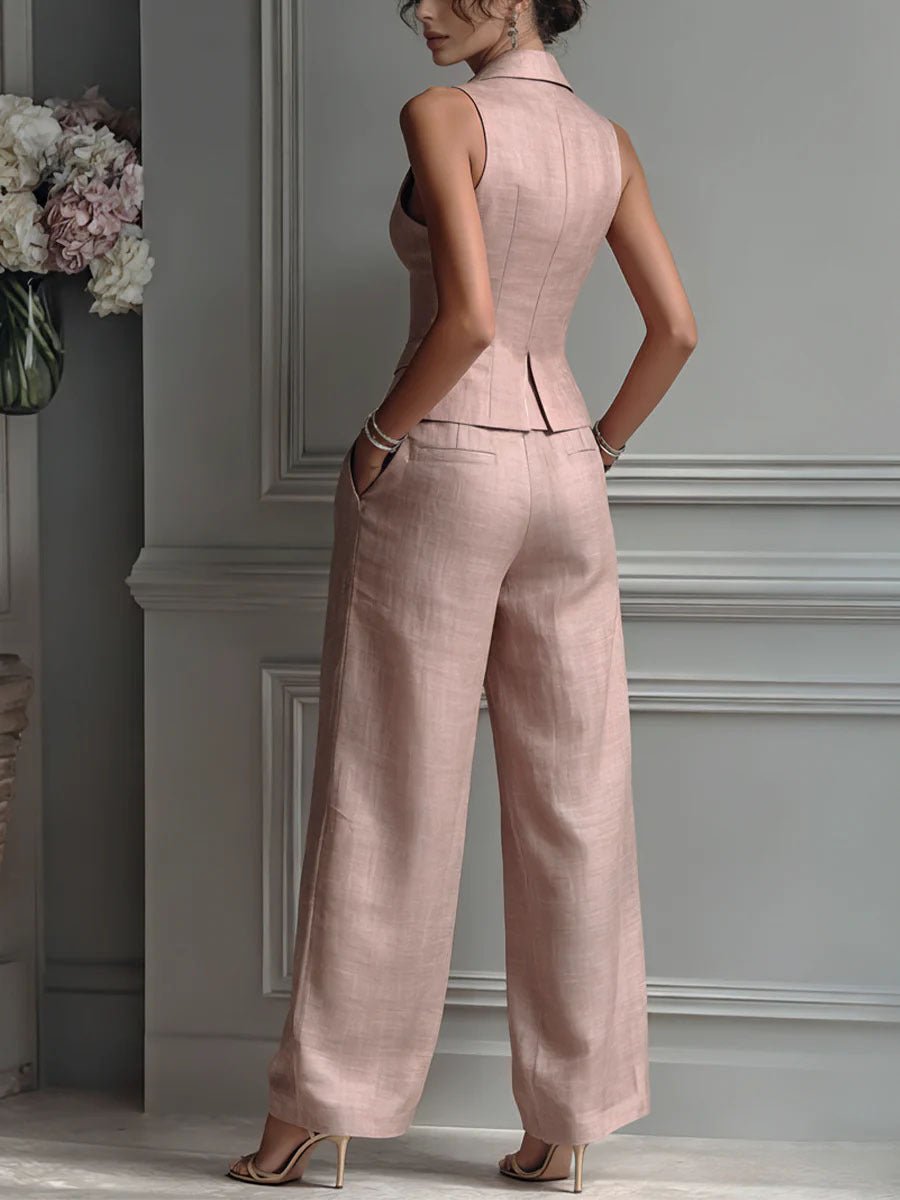 Women's Two-Piece Set with V-Neck and Buttons Side