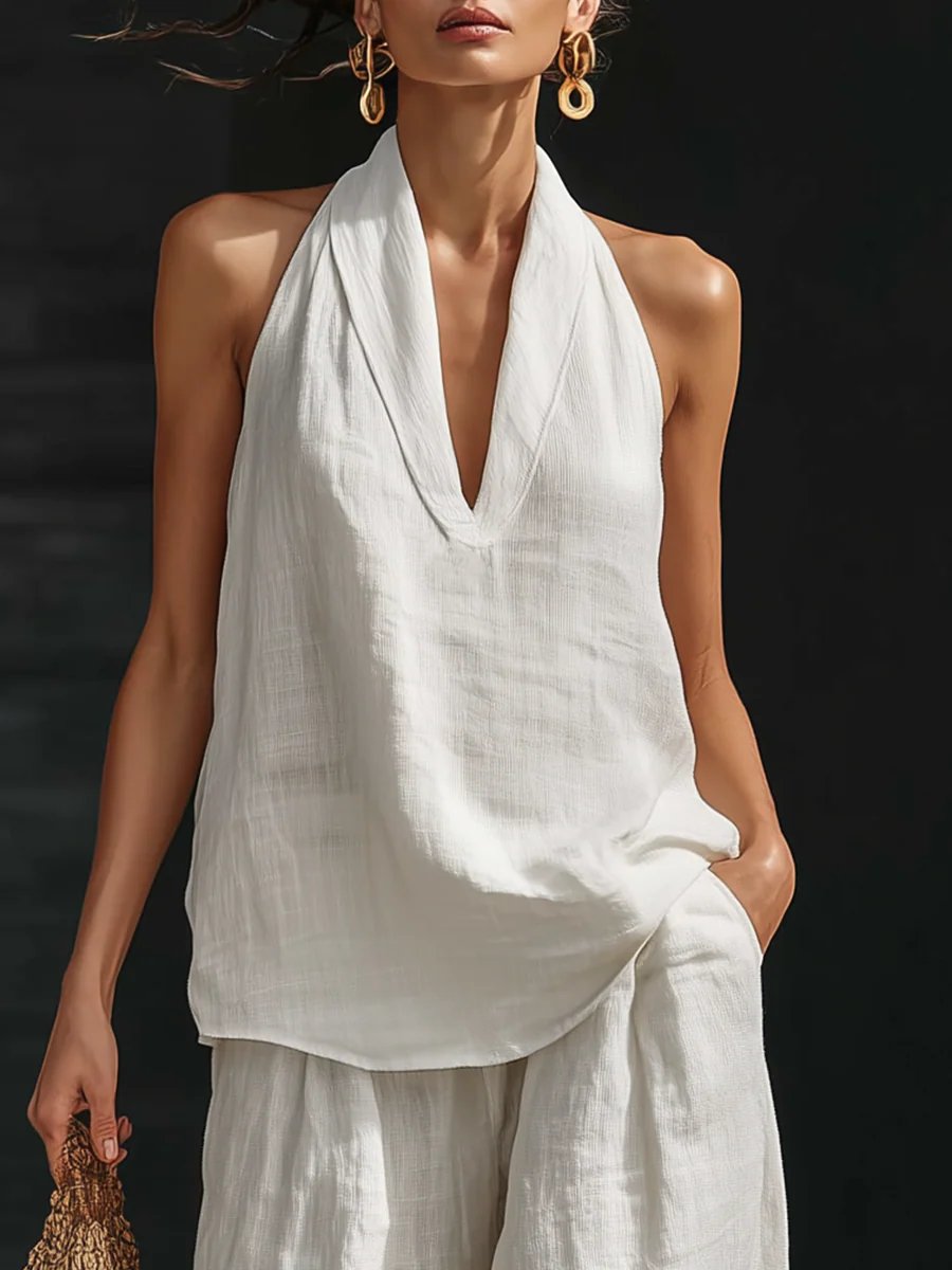 Zoe™ Sleeveless Set with Wide Pants Close Up