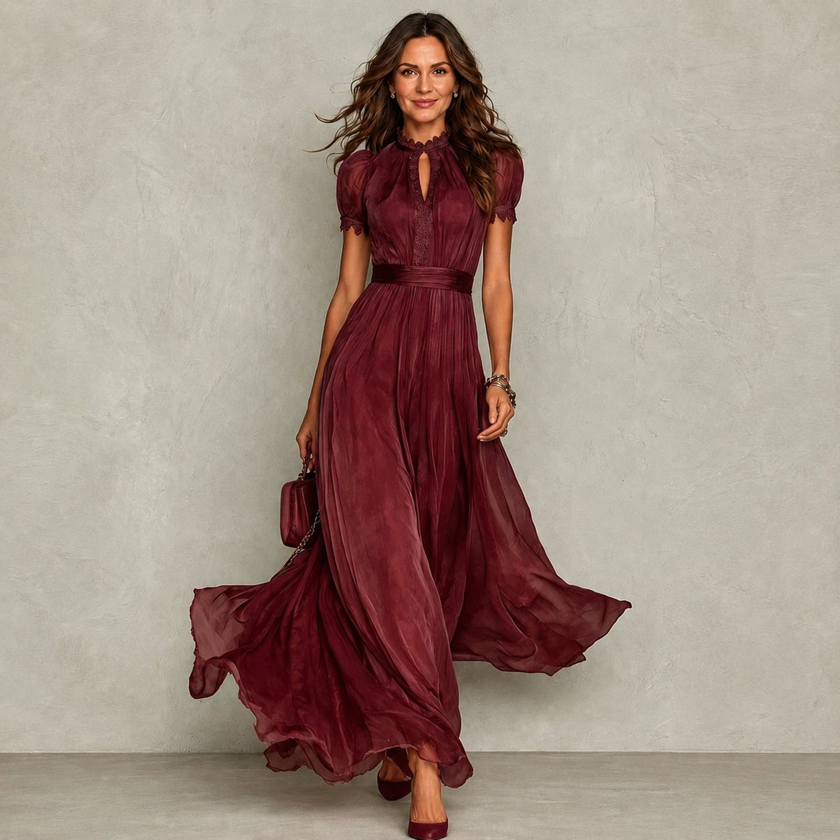 Zoey | Ruffle Neck Pleated Dress for Women Front